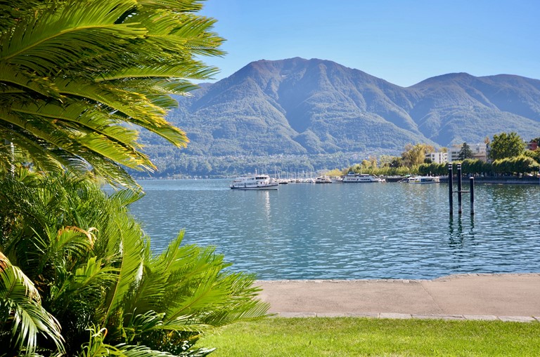 Locarno Region, Locarno lake shore view, Lake Maggiore view, Ticino, Switzerland 