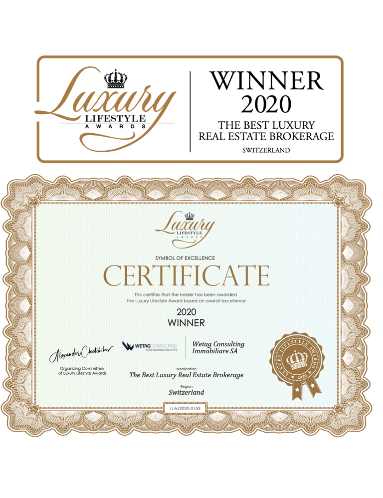 Der beste Luxus-Immobilienmakler in der Schweiz 2020 Luxury Lifestyle Award 2020